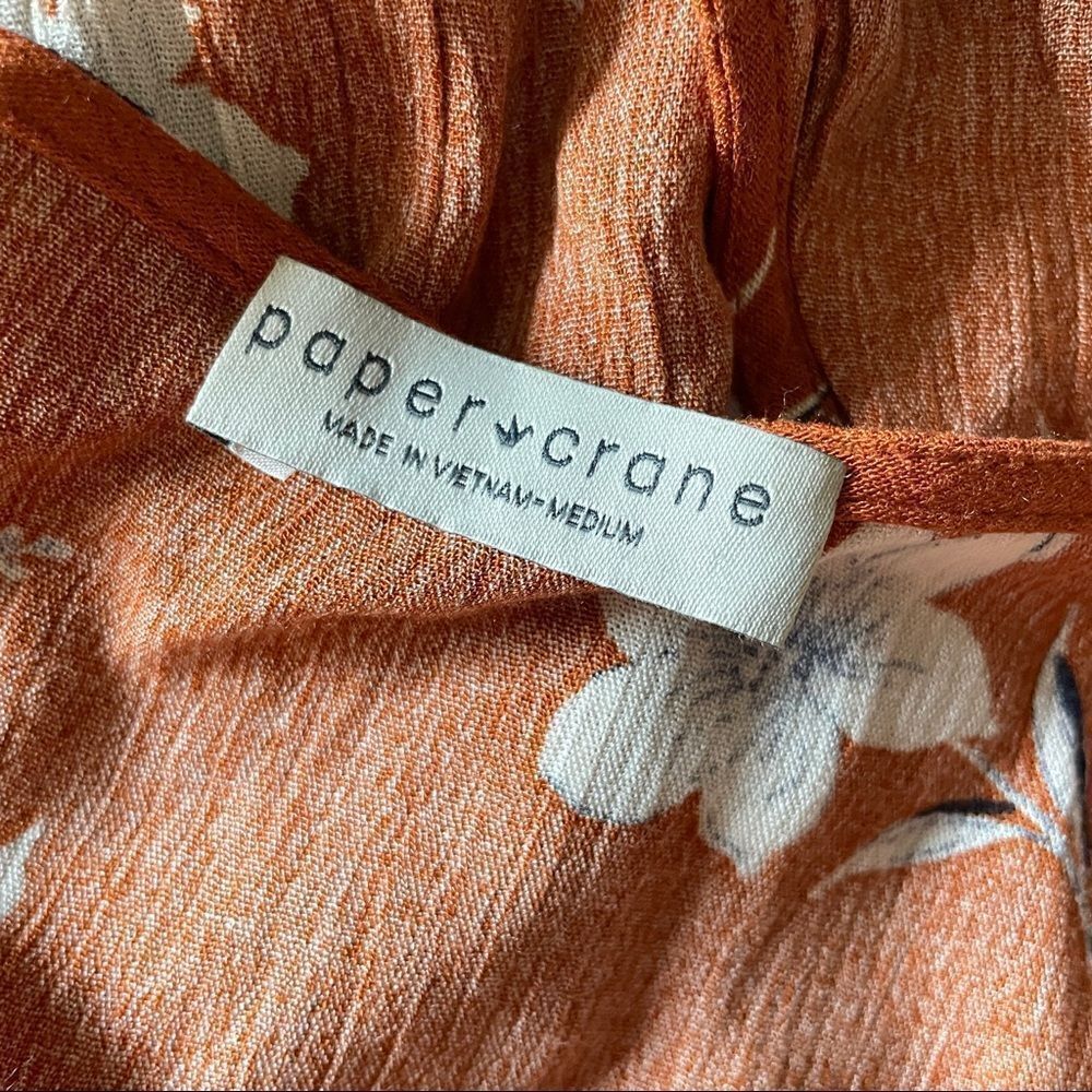 Paper Crane Orange Floral Smocked Waist Top M - Picture 7 of 7